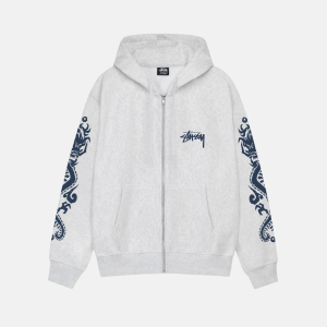 STUSSY DRAGONS ZIP HOODIE GREY